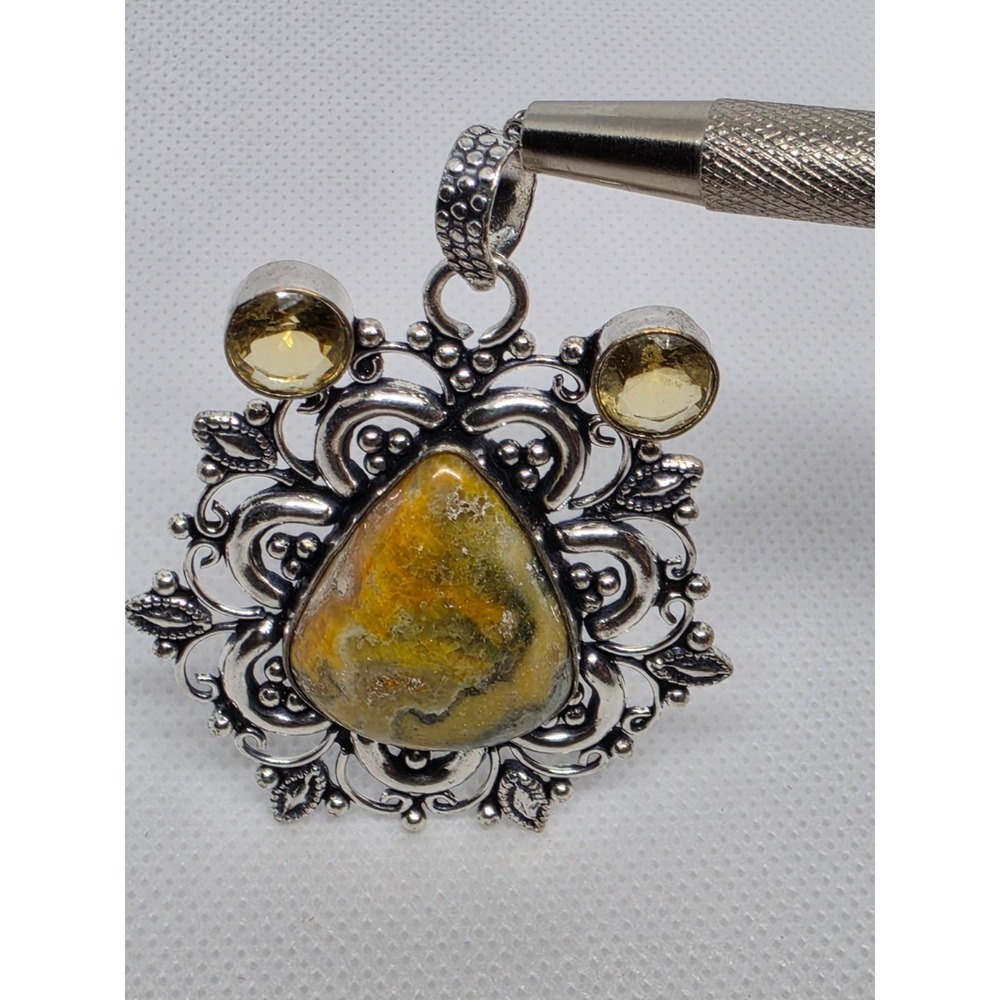 Bumble Bee Jasper and Citrine 925 Silver Plated Long Pendant Size 2.4" - Picture 2 of 6